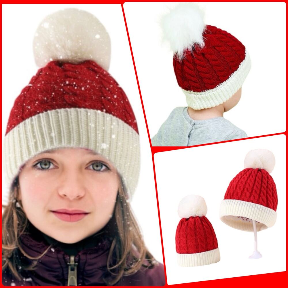 ADORABLE! Mommy and Baby Red and White Stocking Hat Set